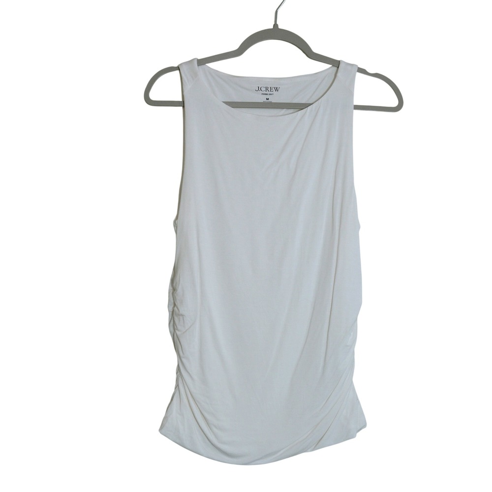 J. Crew Women's Size Medium Form Knit Round Neck White Tank Flattering Layering